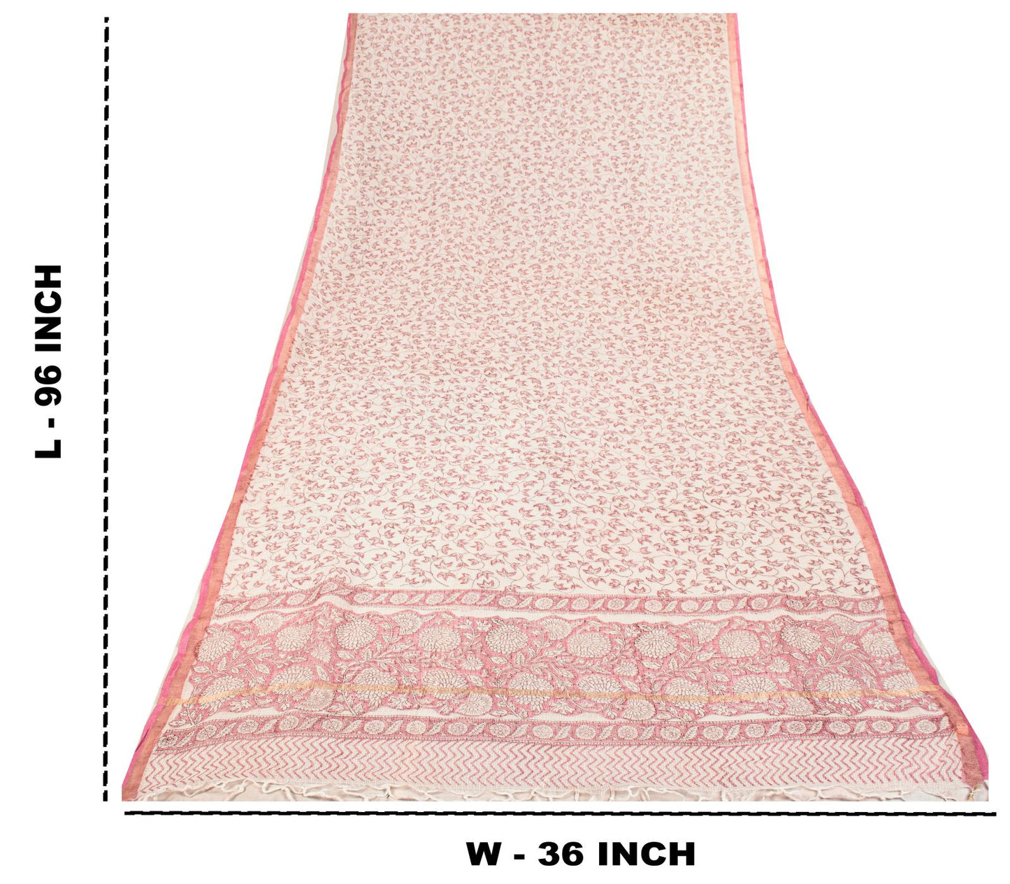 Sanskriti Vintage Dupatta/Stole White Blend Cotton Kota Handblock Kalamkari Veil