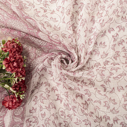Sanskriti Vintage Dupatta/Stole White Blend Cotton Kota Handblock Kalamkari Veil