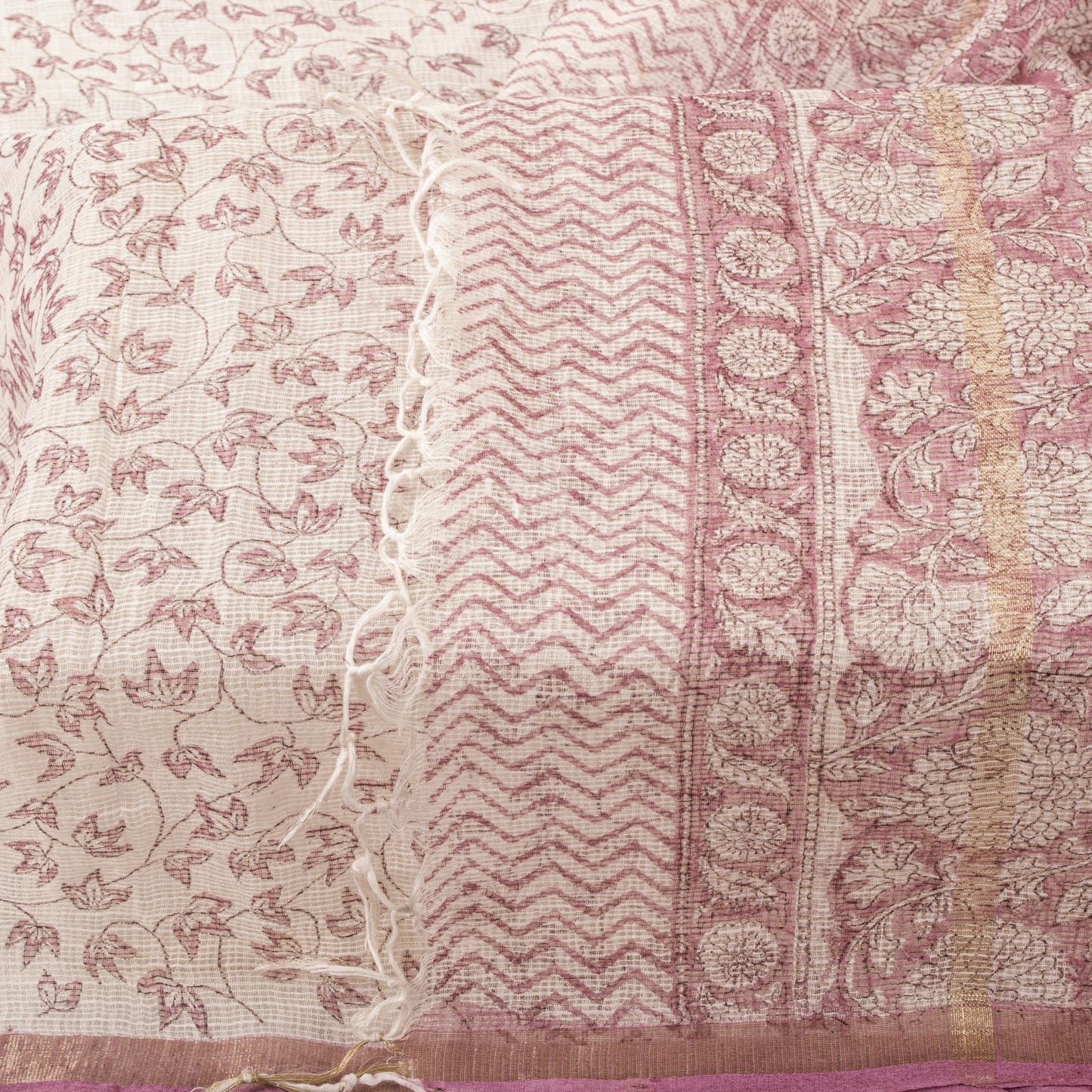 Sanskriti Vintage Dupatta/Stole White Blend Cotton Kota Handblock Kalamkari Veil
