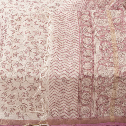 Sanskriti Vintage Dupatta/Stole White Blend Cotton Kota Handblock Kalamkari Veil