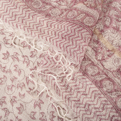 Sanskriti Vintage Dupatta/Stole White Blend Cotton Kota Handblock Kalamkari Veil