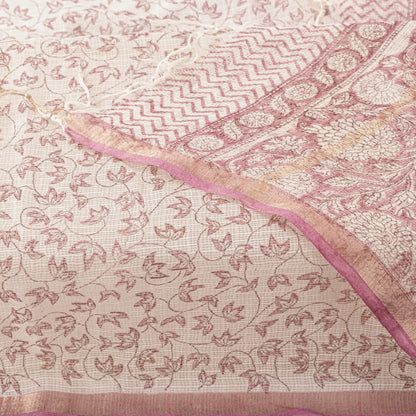 Sanskriti Vintage Dupatta/Stole White Blend Cotton Kota Handblock Kalamkari Veil