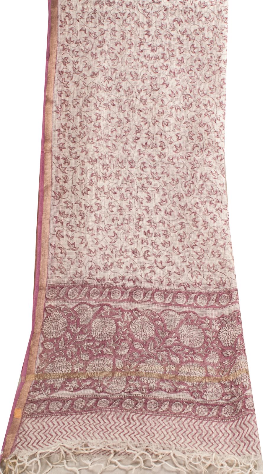 Sanskriti Vintage Dupatta/Stole White Blend Cotton Kota Handblock Kalamkari Veil