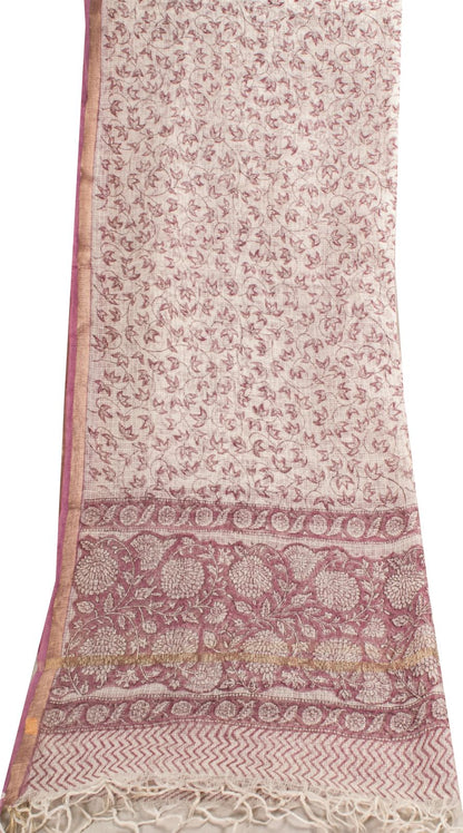 Sanskriti Vintage Dupatta/Stole White Blend Cotton Kota Handblock Kalamkari Veil