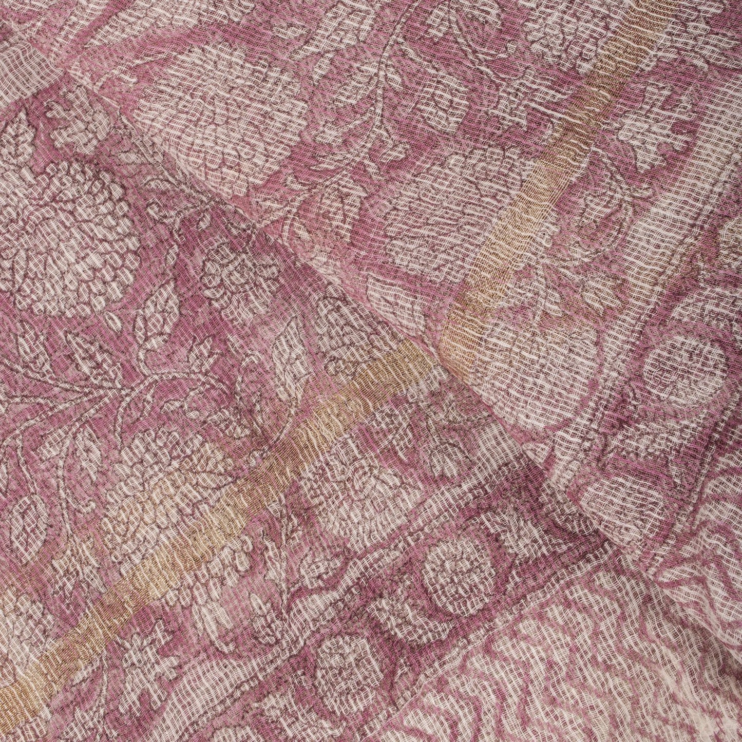 Sanskriti Vintage Dupatta/Stole White Blend Cotton Kota Handblock Kalamkari Veil