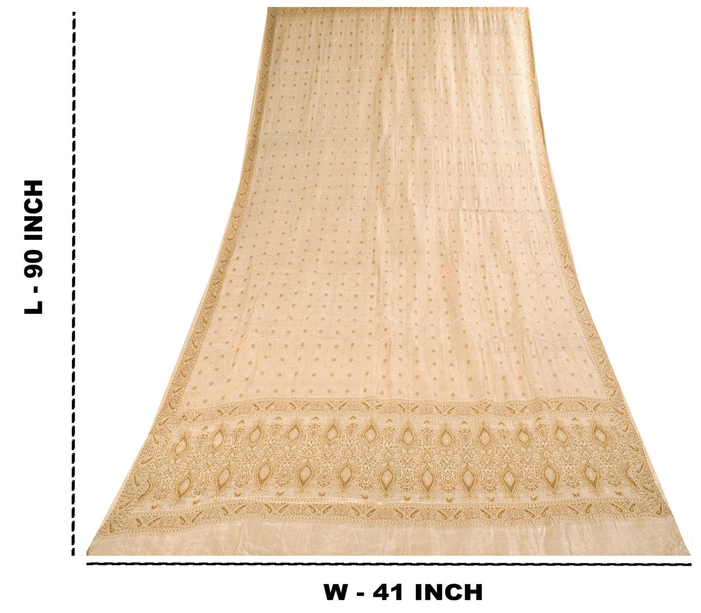 Sanskriti Vintage Dupatta/Stole Cream Pure Silk Woven Wedding Indian Veil