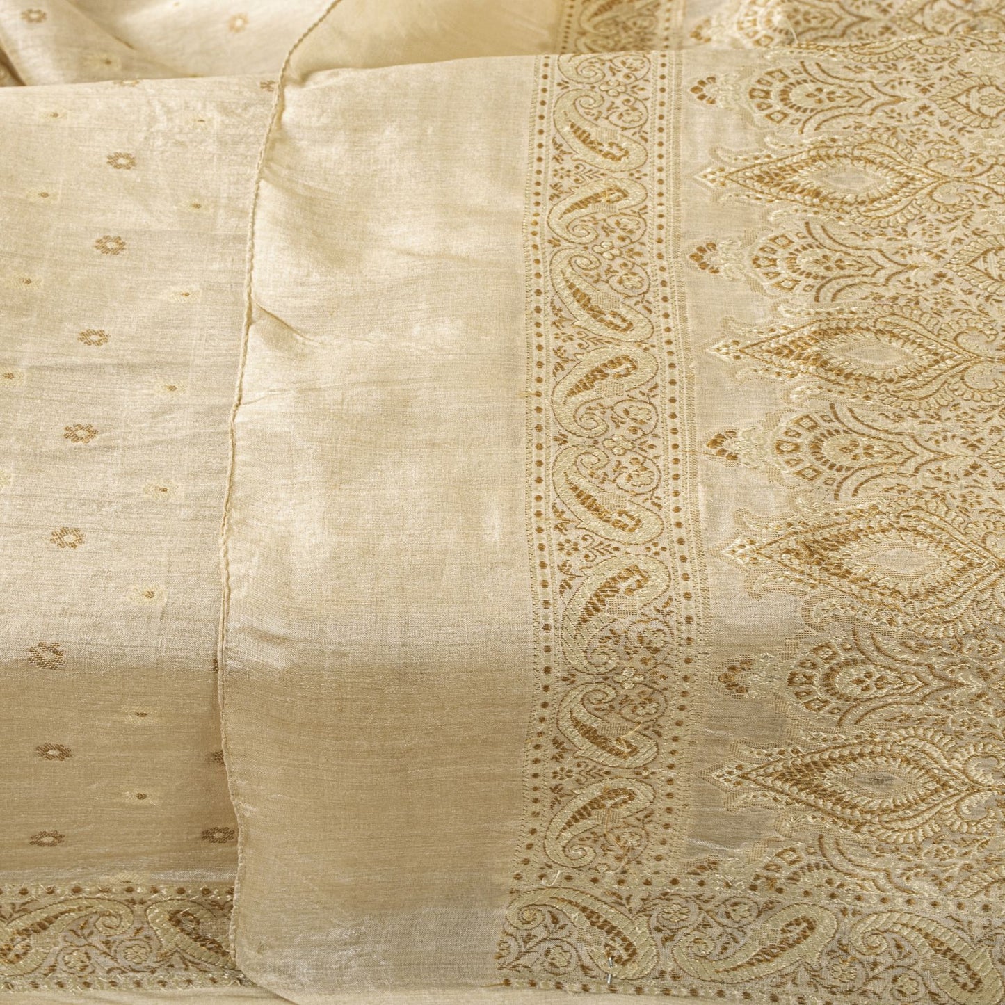 Sanskriti Vintage Dupatta/Stole Cream Pure Silk Woven Wedding Indian Veil