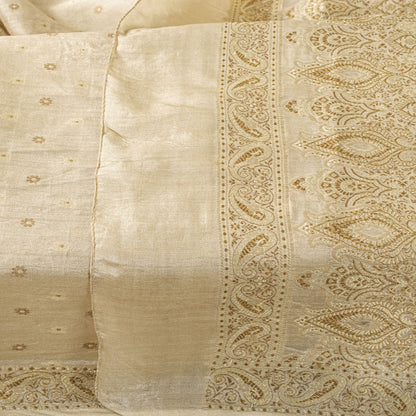 Sanskriti Vintage Dupatta/Stole Cream Pure Silk Woven Wedding Indian Veil