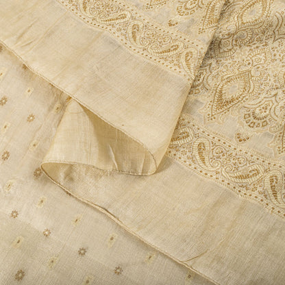 Sanskriti Vintage Dupatta/Stole Cream Pure Silk Woven Wedding Indian Veil