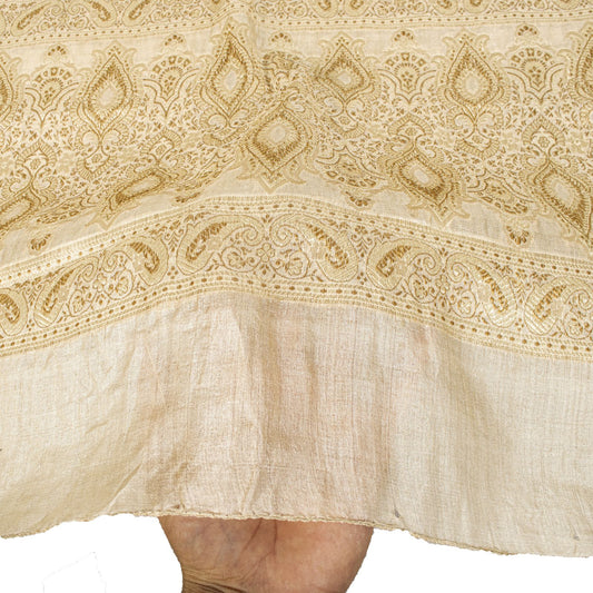 Sanskriti Vintage Dupatta/Stole Cream Pure Silk Woven Wedding Indian Veil