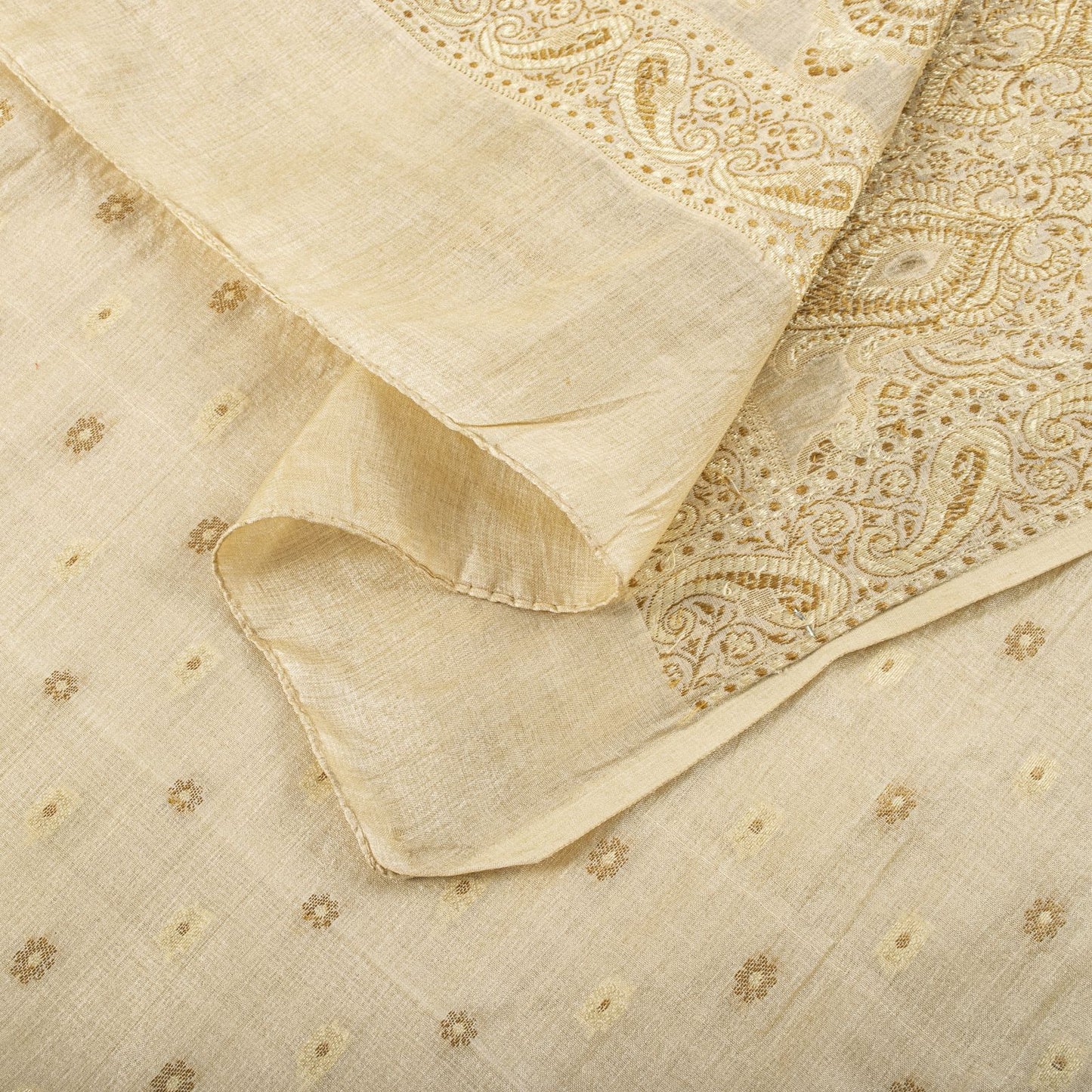 Sanskriti Vintage Dupatta/Stole Cream Pure Silk Woven Wedding Indian Veil