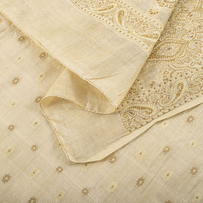 Sanskriti Vintage Dupatta/Stole Cream Pure Silk Woven Wedding Indian Veil