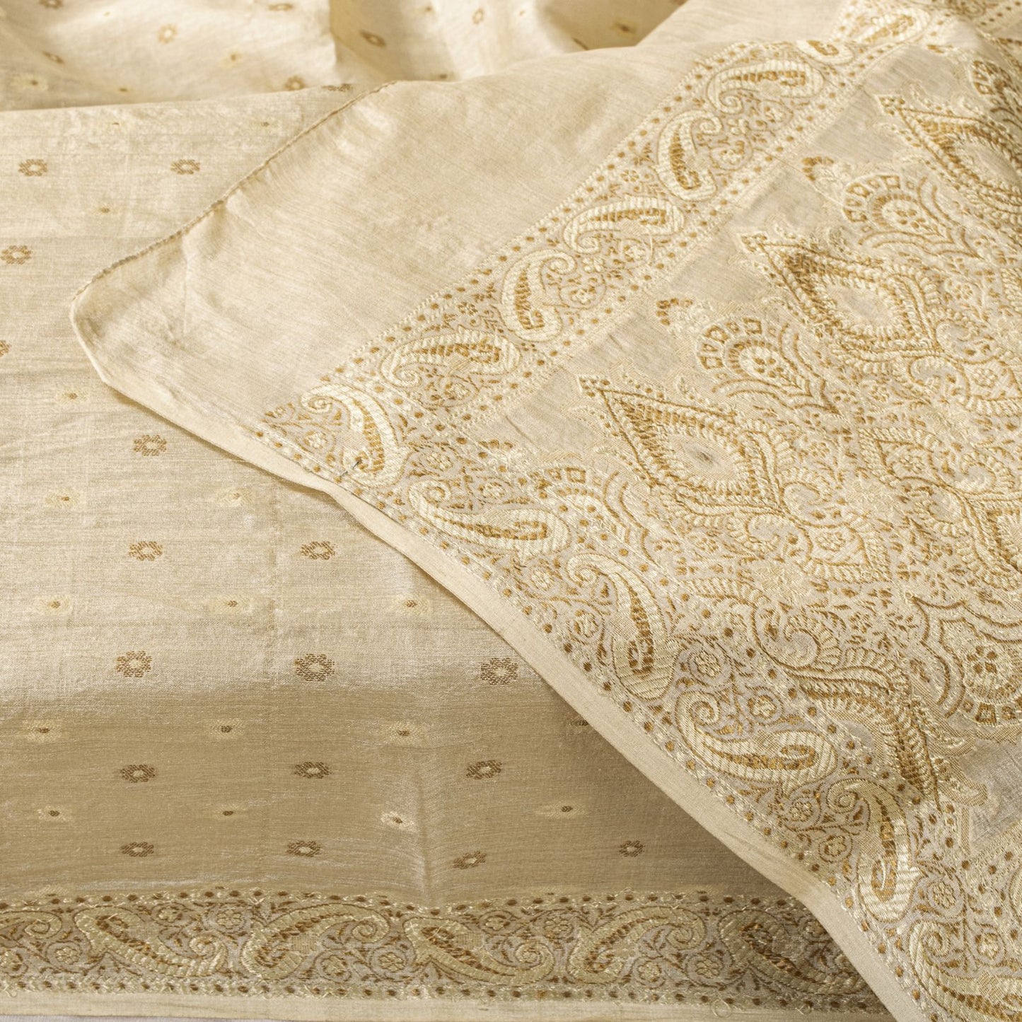 Sanskriti Vintage Dupatta/Stole Cream Pure Silk Woven Wedding Indian Veil