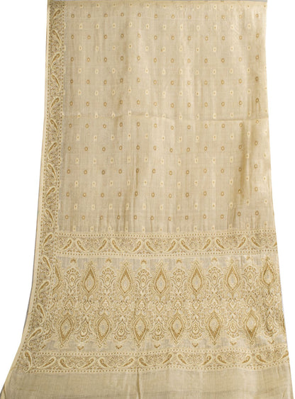 Sanskriti Vintage Dupatta/Stole Cream Pure Silk Woven Wedding Indian Veil