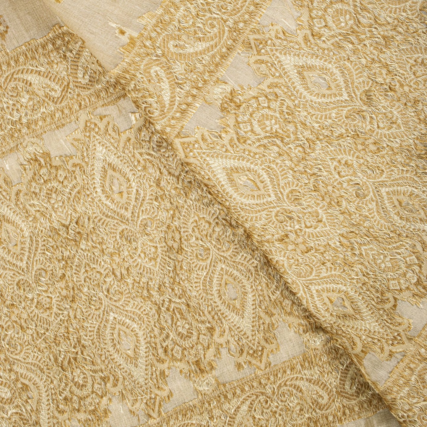 Sanskriti Vintage Dupatta/Stole Cream Pure Silk Woven Wedding Indian Veil