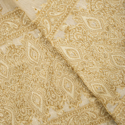 Sanskriti Vintage Dupatta/Stole Cream Pure Silk Woven Wedding Indian Veil