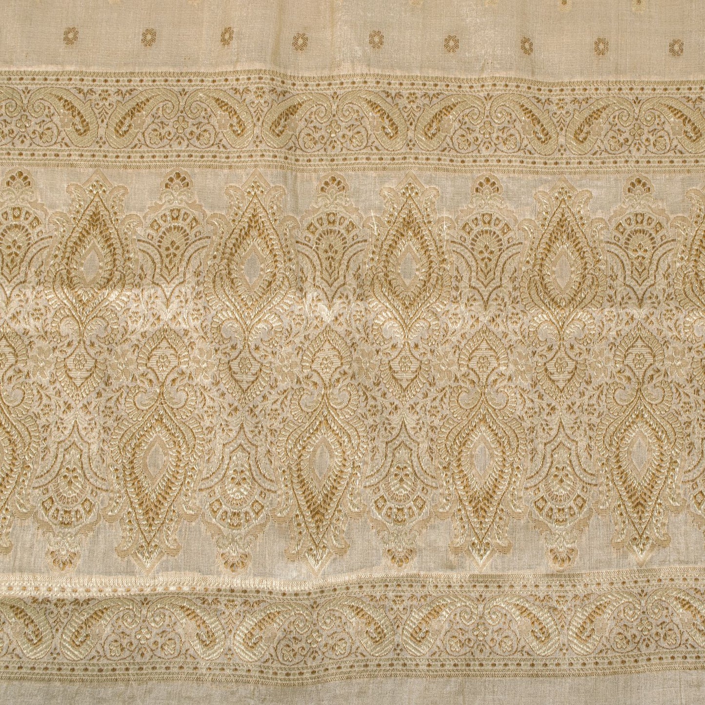 Sanskriti Vintage Dupatta/Stole Cream Pure Silk Woven Wedding Indian Veil