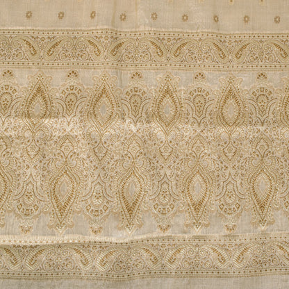 Sanskriti Vintage Dupatta/Stole Cream Pure Silk Woven Wedding Indian Veil