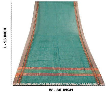 Sanskriti Vintage Dupatta/Stole Green Cotton Silk Zari Handwoven Maheshwari Veil