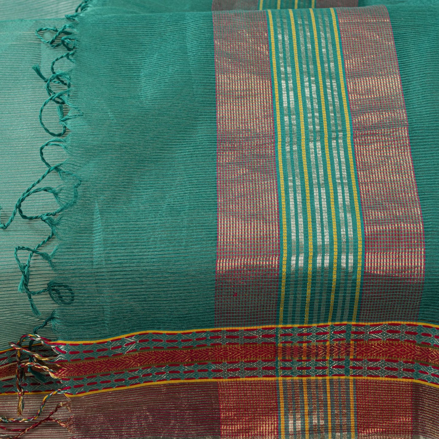 Sanskriti Vintage Dupatta/Stole Green Cotton Silk Zari Handwoven Maheshwari Veil