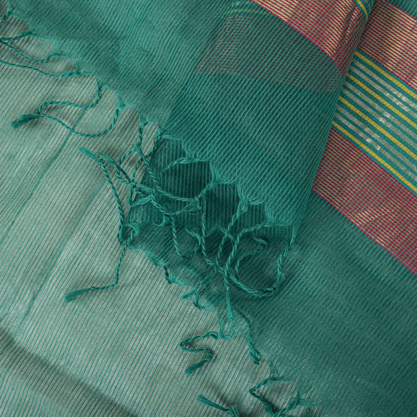 Sanskriti Vintage Dupatta/Stole Green Cotton Silk Zari Handwoven Maheshwari Veil