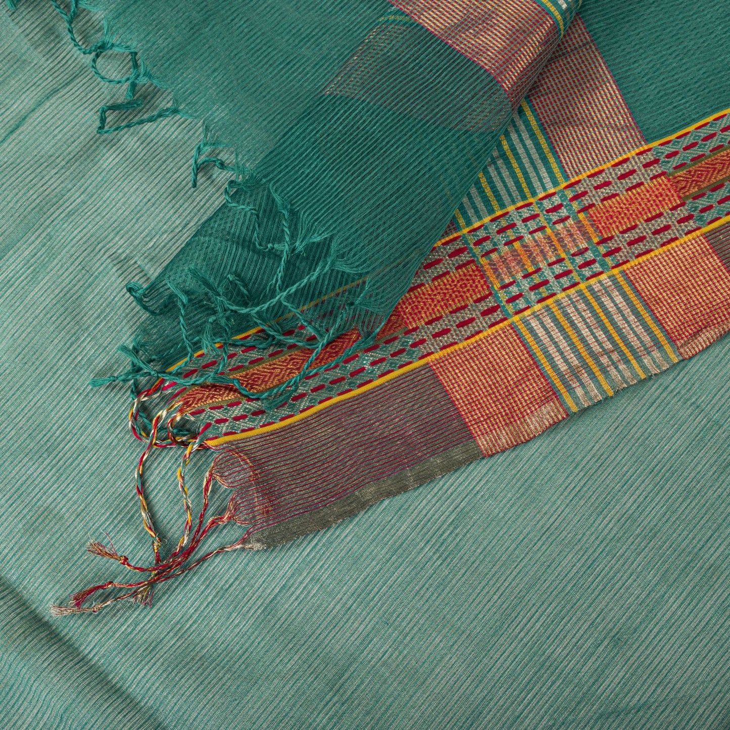 Sanskriti Vintage Dupatta/Stole Green Cotton Silk Zari Handwoven Maheshwari Veil