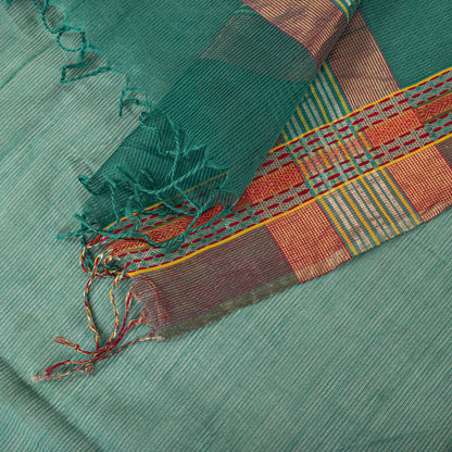 Sanskriti Vintage Dupatta/Stole Green Cotton Silk Zari Handwoven Maheshwari Veil