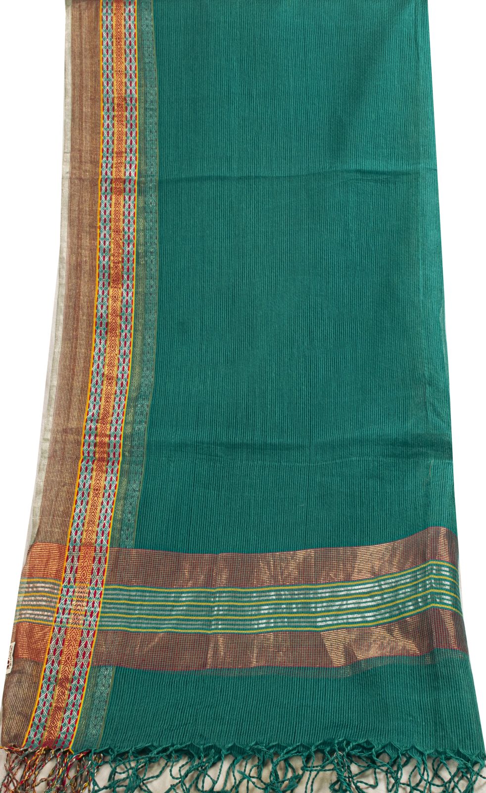 Sanskriti Vintage Dupatta/Stole Green Cotton Silk Zari Handwoven Maheshwari Veil