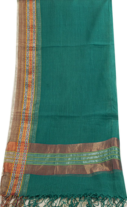 Sanskriti Vintage Dupatta/Stole Green Cotton Silk Zari Handwoven Maheshwari Veil