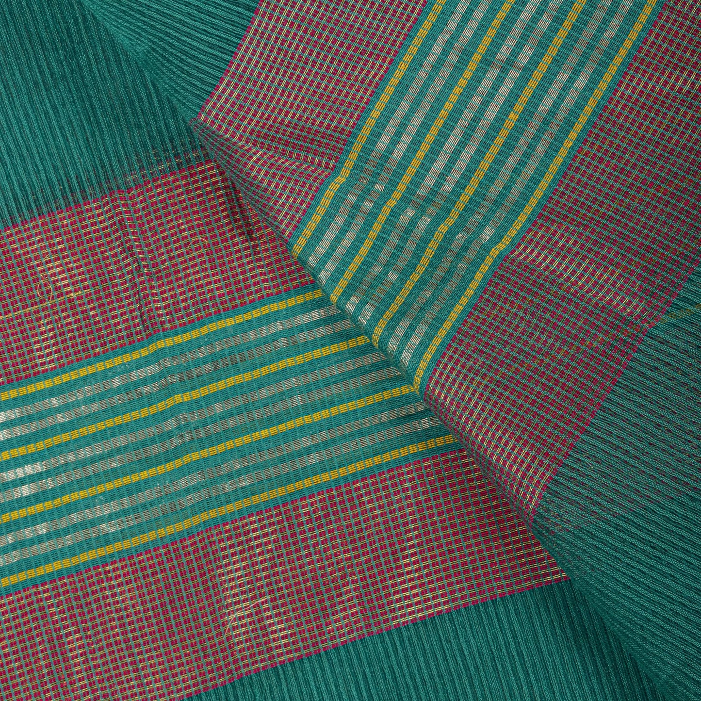 Sanskriti Vintage Dupatta/Stole Green Cotton Silk Zari Handwoven Maheshwari Veil