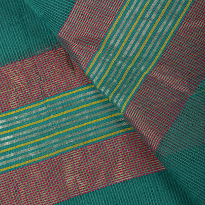 Sanskriti Vintage Dupatta/Stole Green Cotton Silk Zari Handwoven Maheshwari Veil