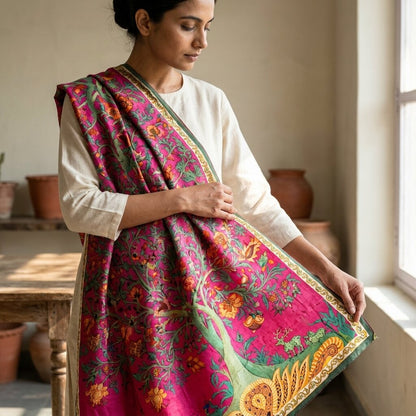 Sanskriti Vintage Dupatta/Stole Pink Pure Cotton Silk Digital Printed Soft Veil