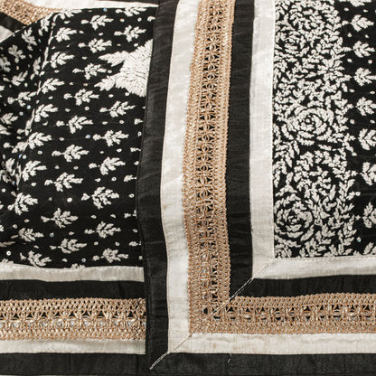 Sanskriti Vintage Dupatta/Stole Black Cotton Silk Hand Embroidered Chikankari