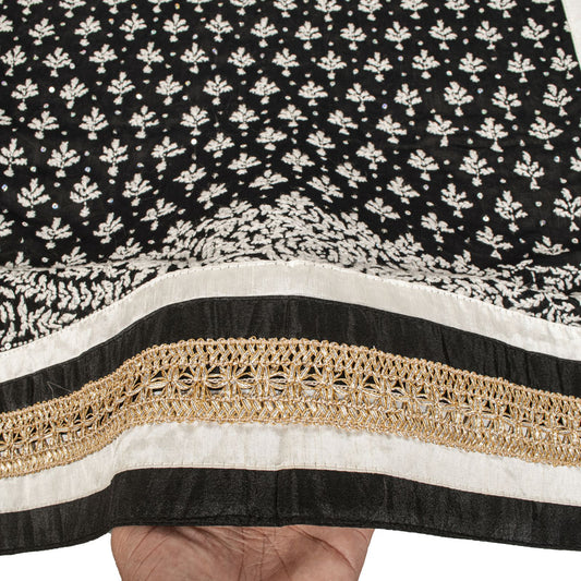 Sanskriti Vintage Dupatta/Stole Black Cotton Silk Hand Embroidered Chikankari
