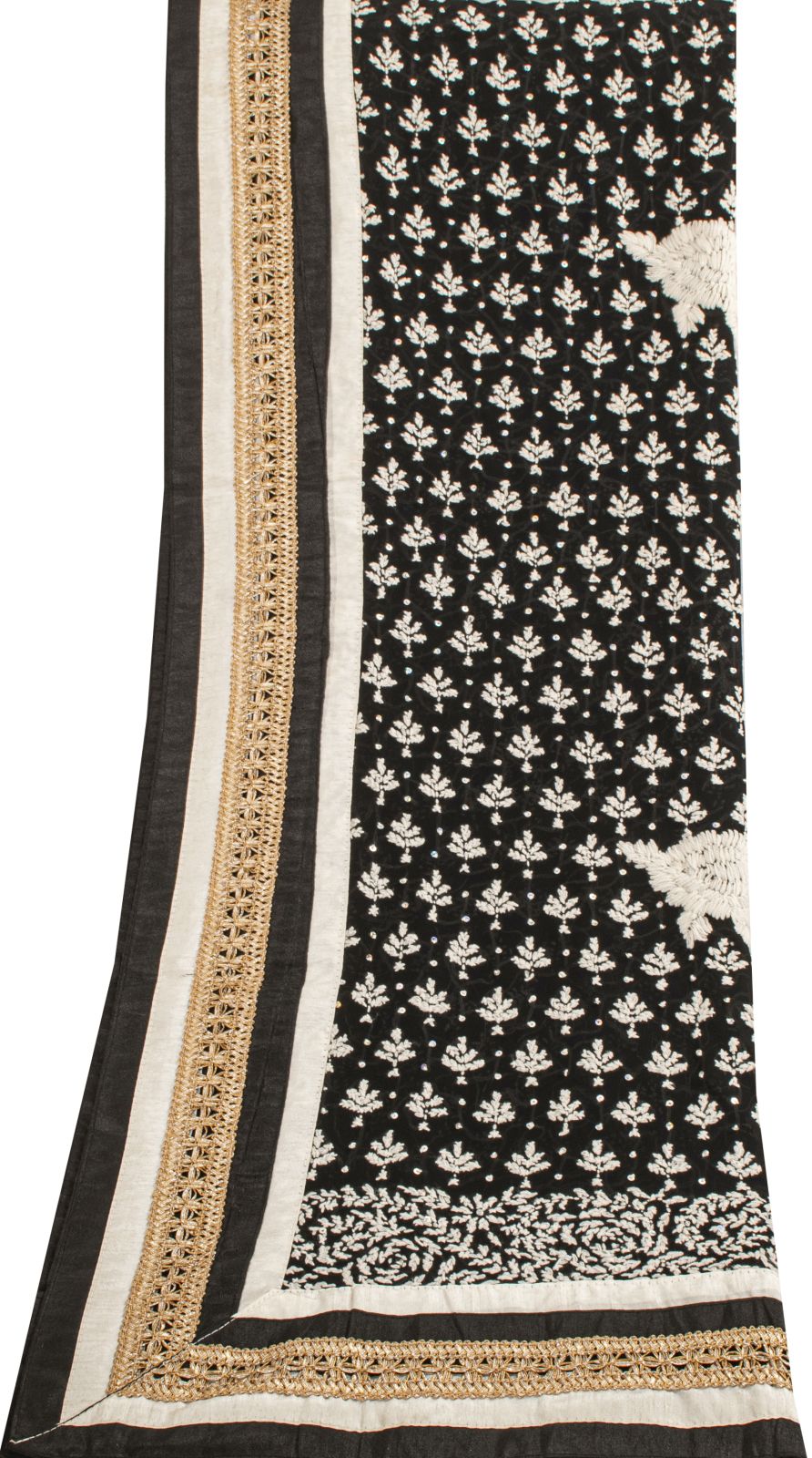 Sanskriti Vintage Dupatta/Stole Black Cotton Silk Hand Embroidered Chikankari