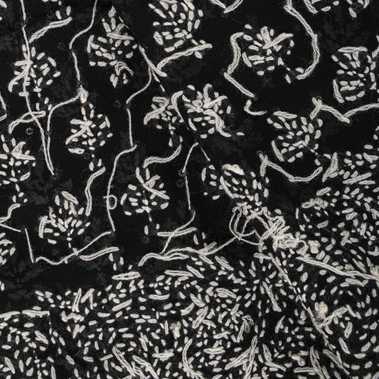 Sanskriti Vintage Dupatta/Stole Black Cotton Silk Hand Embroidered Chikankari