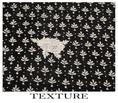 Sanskriti Vintage Dupatta/Stole Black Cotton Silk Hand Embroidered Chikankari