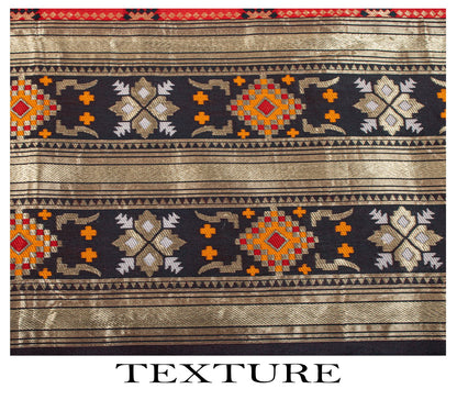 Sanskriti Vintage Dupatta/Stole Red Art Silk Patan Patola Hand Woven Gujrat Veil