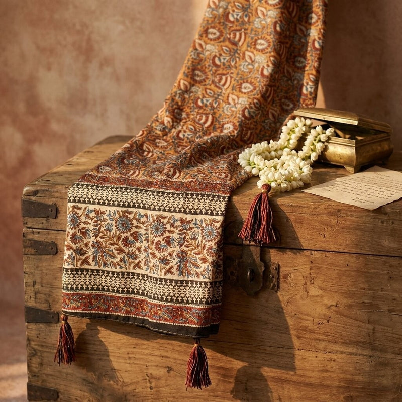 Sanskriti Vintage Dupatta/Stole Brown Pure Cotton Hand Block Printed Kalamkari