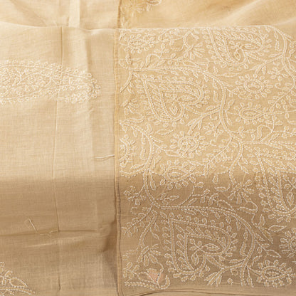 Sanskriti Vintage Dupatta/Stole Peach Pure Cotton Hand Embroidered Chikankari