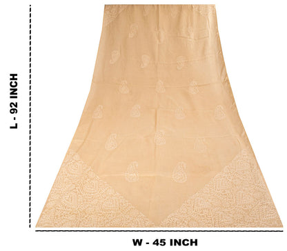 Sanskriti Vintage Dupatta/Stole Peach Pure Cotton Hand Embroidered Chikankari