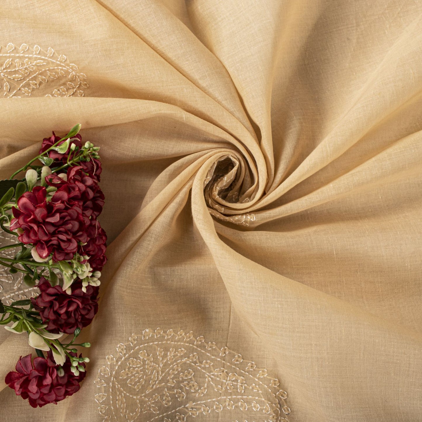 Sanskriti Vintage Dupatta/Stole Peach Pure Cotton Hand Embroidered Chikankari