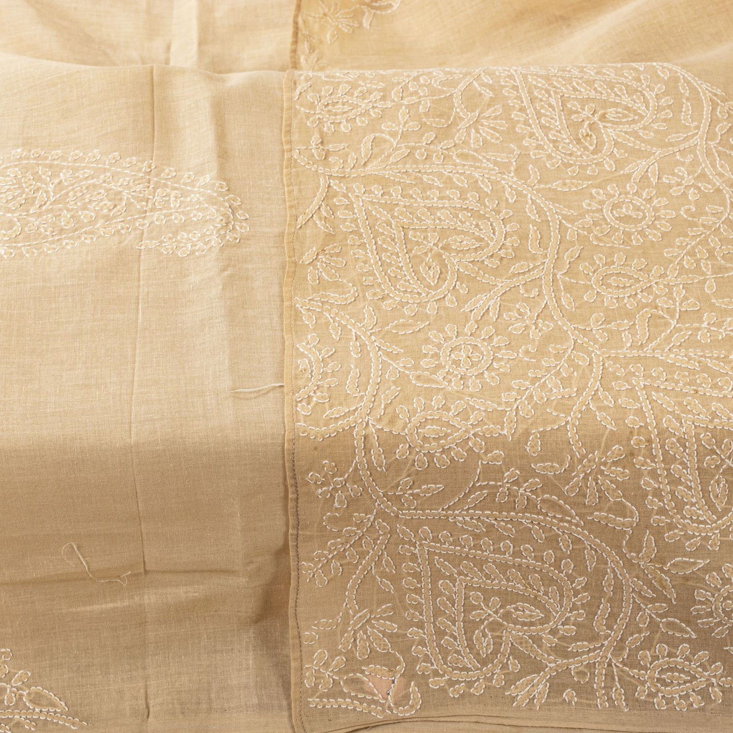 Sanskriti Vintage Dupatta/Stole Peach Pure Cotton Hand Embroidered Chikankari