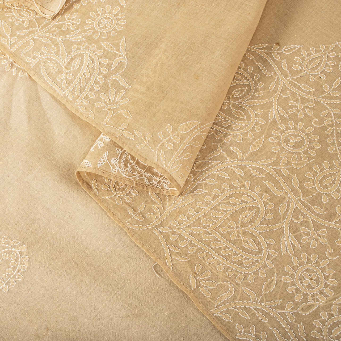 Sanskriti Vintage Dupatta/Stole Peach Pure Cotton Hand Embroidered Chikankari