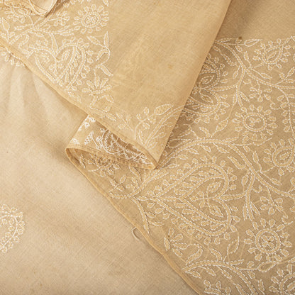 Sanskriti Vintage Dupatta/Stole Peach Pure Cotton Hand Embroidered Chikankari