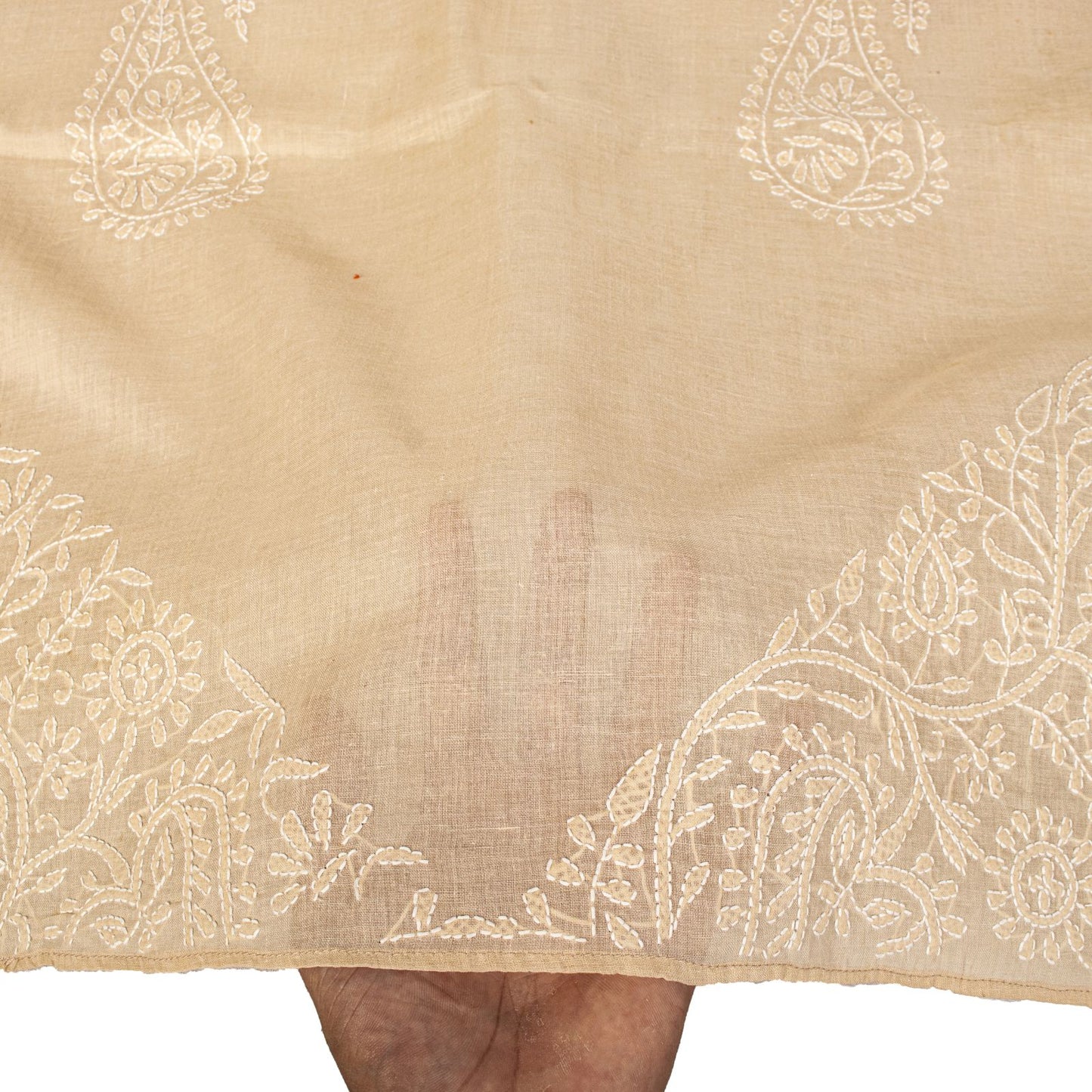 Sanskriti Vintage Dupatta/Stole Peach Pure Cotton Hand Embroidered Chikankari
