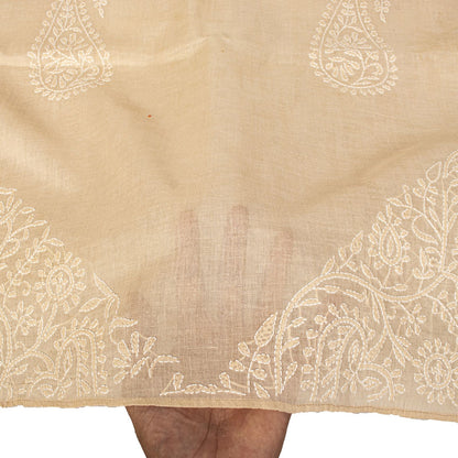 Sanskriti Vintage Dupatta/Stole Peach Pure Cotton Hand Embroidered Chikankari