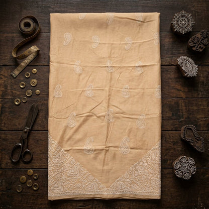 Sanskriti Vintage Dupatta/Stole Peach Pure Cotton Hand Embroidered Chikankari