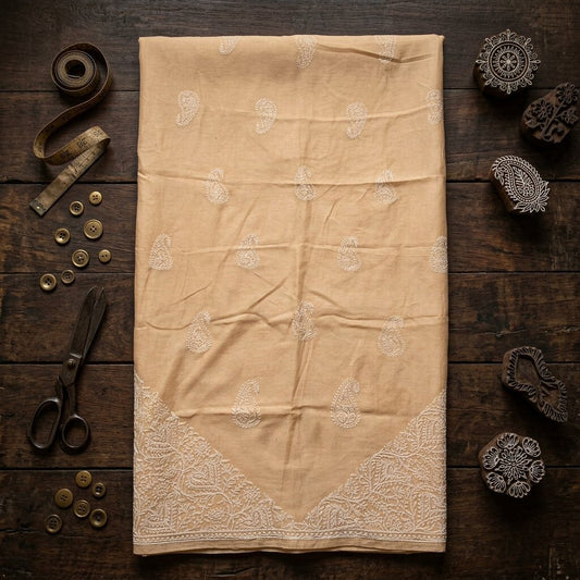 Sanskriti Vintage Dupatta/Stole Peach Pure Cotton Hand Embroidered Chikankari
