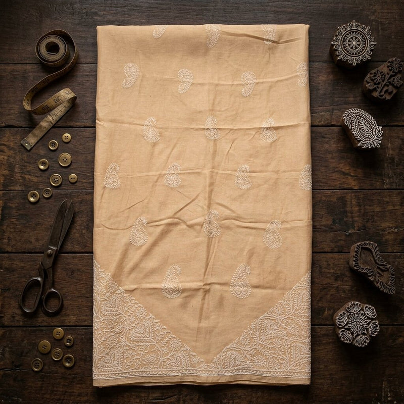 Sanskriti Vintage Dupatta/Stole Peach Pure Cotton Hand Embroidered Chikankari